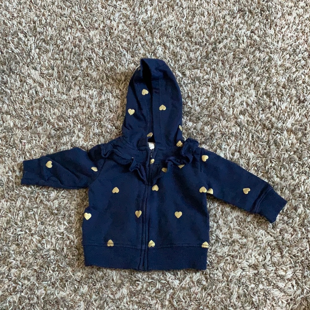Carter’s navy blue w/gold ❤️ baby girl hoodie.